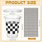 Sliner 50 Sets Checkered Party Cups, 16 Oz Plastic Cups with Lids & Straws - Image 3