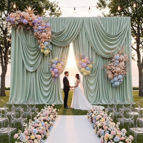 10ftx10ft Dusty Sage Backdrop Curtain for Wedding Parties, Wrinkle Free Silky Polyester 2 Panels 5x10ft Draping Fabric Photo Back Drop Cloth Drapery for Birthday Photography Background Photoshoot - Image 7