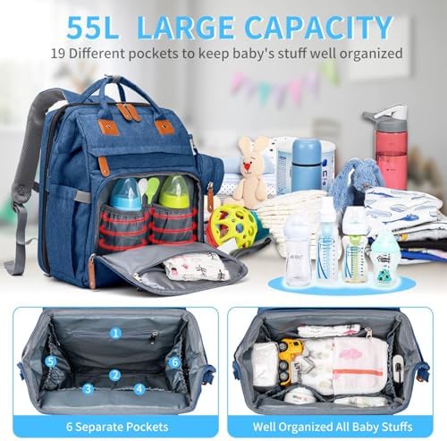 KABAQOO Diaper Bag Backpack with Detachable Changing Station, Large Capacity Baby Diaper Bags for Boys & Girls, Baby Registry Search Stuff & Shower Gifts, Newborn Essentials Must Haves, Blue - Image 2
