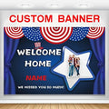 Custom Welcome Home Decorations Kit Military Welcome Home Banner Red White and Blue Balloons Patriotic Paper Fans Star Streamers Tablecloth for Patriotic Memorial Day Deployment Returning Party Decor(6x9ft) by AUBAO