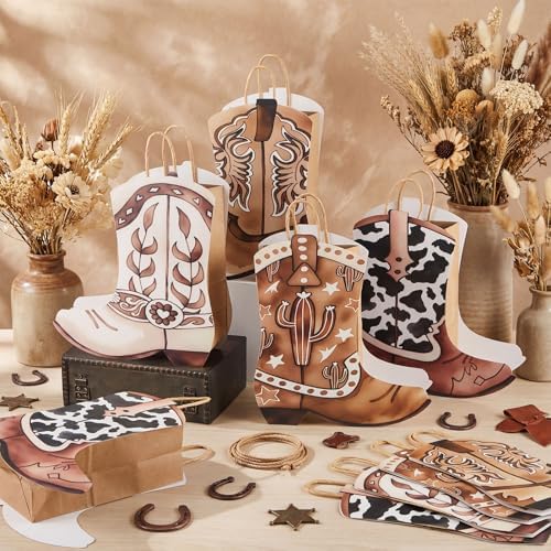 Tioncy 24 Pcs Cowboy Boot Paper Gift Bags, Assorted Style, Brown - Image 4