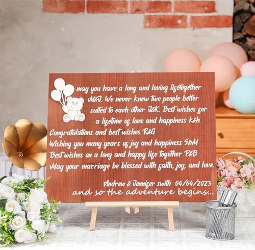 GlikCeil Baby Shower Guest Book Alternatives Baby Keepsake Gender Reveal Welcome Baby Shower Sign Wooden Signature Frame Pregnancy Decor with 4 Pens for Baby Shower Party Decorations (Bear) by GlikCeil