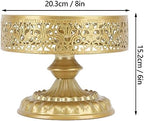 Vintage Golden Cake Stand, Round Metal Dessert Display Plate, Small, Elegant Carved Design for Weddings and Parties - Image 2