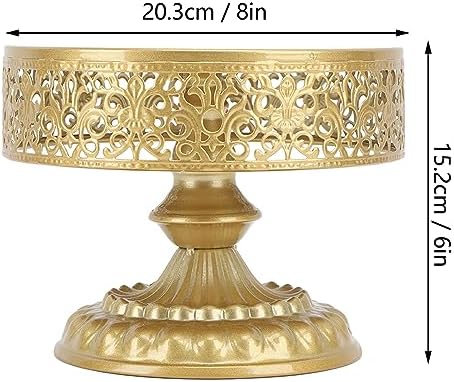 Vintage Golden Cake Stand, Round Metal Dessert Display Plate, Small, Elegant Carved Design for Weddings and Parties - Image 2