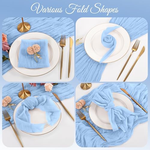 Cloth Napkins Set of 12, 20x20 Inch Light Blue Cheesecloth Napkins Rustic Boho Gauze Dinner Napkin Cloth Washable Elegant Table Napkins for Wedding Party Bridal Baby Shower Table Decor - Image 4