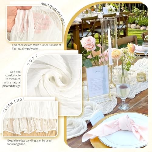 30 Pack Cheesecloth Table Runner 10FT Ivory White Table Runner Boho Gauze Cheese Cloth Table Runners Long Rustic Sheer Table Decorations for Wedding Party Baby Bridal Shower Birthday Holiday Spring - Image 3