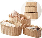 Scalloped Basket Set of 3, Wicker Storage Baskets - Hand-Woven Paper Rope Nursery Organizer for Diaper Caddy, Baby Toys & Shelves, Natural (16x10x7 Inch) by Floramill