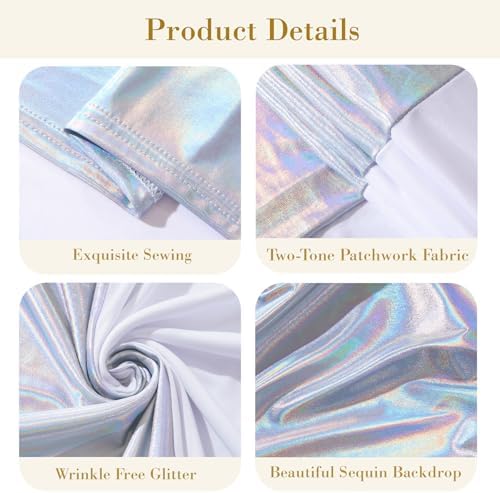 Rainbow White Arch Covers 7.2 and 6ft Sequin Sparkly Birthday Party Arch Backdrop Covers Set of 2 Spandex Shimmer Balloon Arch Stand Cover for Wedding Bridal Shower Baby Shower Photo Arches Background - Image 5