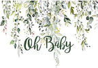 Leowefowa 12x8ft Oh Baby Backdrop Greenery Baby Shower Background Green Eucalyptus Leaves Photography Banner Newborn Announce Pregnancy Birthday Party Decorations Supplies Photo Booth Props - Image 3