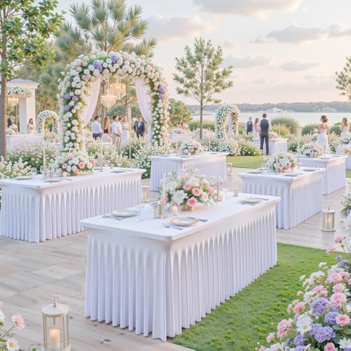 4 Pack White Table Cloth for 8 Foot Rectangle Tables Spandex Fitted Tablecloth 8ft Stretch Table Covers Skirt White Banquet Tablecloths Wrinkle Free Tablecloth for Party Wedding Birthday Event - Image 4