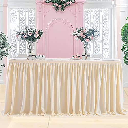 14ft Ivory Table Skirt for Rectangle Tables Polyester Pleated Table Skirt Desk Skirts Ruffle Tablecloth Skirt for Wedding Birthday Party Baby Shower Bridal Shower Banquet Table Decoration - Image 5