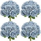 48 PCS Dusty Blue Roses Artificial Flowers, Silk by DIYDOFUN