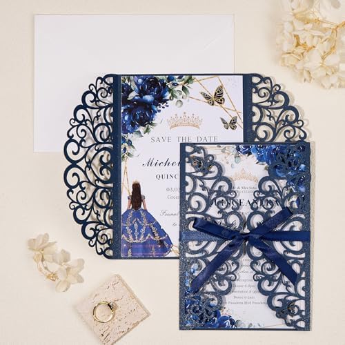 50PCS Custom Wedding Invitations with Envelopes and RSVP Cards - Image 6
