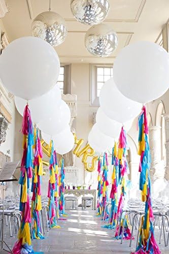 20 Rainbow Tassels Tail Garland with 90cm / 3ft Jumbo Balloon Giant Balloon for Party Wedding Gold Garland Bunting Pom Pom by OriginalsGroup