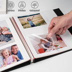 HoneyTolly Large Photo Album Self Adhesive, DIY Scrapbook Album for 3x5 4x6 8x10 Pictures, 60 Pages Linen Cover Memory Book, Ideal Gift for Family Wedding Baby Christmas Anniversary(Black) - Image 5
