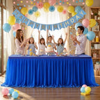 Blue Fitted Tablecloth Rectangle 8 Foot Stretch Elastic Tulle Ruffle Tablecloths Rectangular Spandex Table Covers 8ft Birthday Baby Shower Wedding Party Table Cloths with Skirt 4Pack - Image 4