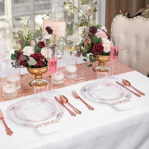Ciaell 175 Piece Rose Gold Plastic Plates for Weddings Parties - Image 5
