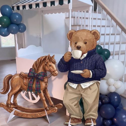 Novabright 3 Pcs Equestrian Bear Party Stands, Rocking Horse Suitcase Bear - Image 4