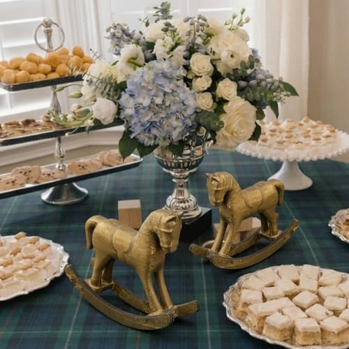 Vicenpal 12 Pack Baby Shower Wooden Vintage Rocking Horse Table Decoration for Blue Green Tartan Plaids Party Centerpiece Rocking Horse Decor for Baby Shower Party Wedding Birthday Decor (Brown) - Image 3