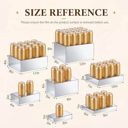 Leinuosen 7 Pcs Large Acrylic Buffet Risers, 6-12" Rectangle, Silver - Image 2