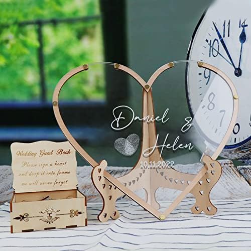 Wedding Fingerprint Guest Book Alternative,with Box and Small Hearts,Personalized Heart Drop Guest Sign for Rustic Wedding Decorations,Anniversary(style13, heart) - Image 6