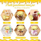 Funnymoom 30 Set Mini Honey Jars Party Favors in Bulk 1.5 oz Hexagon Glass Honey Jar with Dipper Bee Charms Thank You Cards Burlap Jute for Baby Shower Wedding Birthday Gift (Brown,Rustic) - Image 6