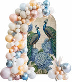 Retro Peacock Arch Backdrop Cover 7.2 FT, Blue Hydrangea Watercolor Vintage Wedding Arch Cover Stretchy Backdrop Stands Covers for Birthday Party Ceremony Banquet Decor - Image 2