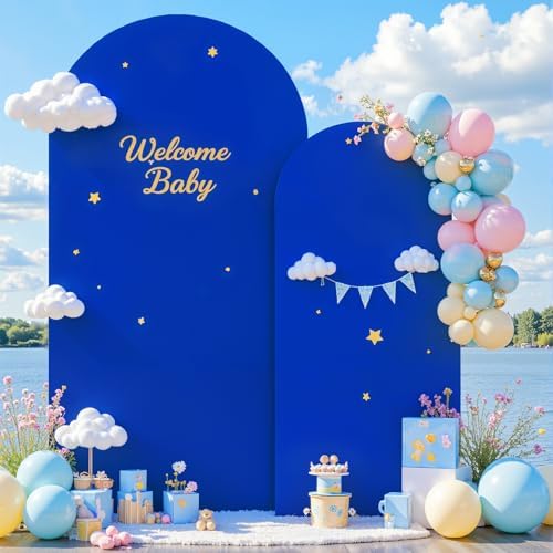 Royal Blue Arch Cover 2 Set-7.2FT, 6FT Arch Backdrop Cover Spandex Fitted Birthday Party Arch Stand Covers Stretchy Backdrop for Baby Shower Bridal Shower Wedding Ceremony Banquet Photo Background - Image 4