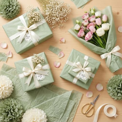 1000 Sheets Sage Green Tissue Paper Bulk, 20"X14" - Image 2