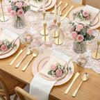 WDF Partyware 350PCS Pink Disposable Plates - Pink Plastic Plates 50Guests Plastic Dinnerware Sets with Rolled Napkins for Wedding/Birthday/Baby shower - Image 4