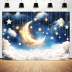 15x10ft Newborn Maternity Backdrop Moon Stars Clouds Twinkle Star Blue Starry Sky Photography Background Cute Baby Shower Birthday Party Kids Girl Art Photo Booth Prop Decorations Wall Decor - Image 2