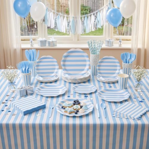 Funnymoom 434 Pcs Blue Striped Party Decorations Scalloped Plates Serves 48 - Image 6