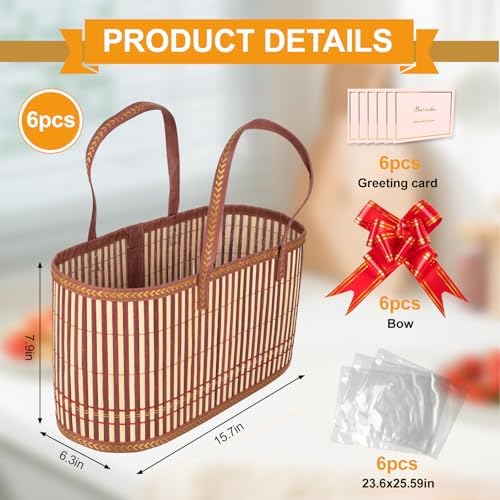 ‌Large Woven Gift Basket with Handles - Empty Bamboo Basket for Gifts (Adults/Wine/Christmas) (BROWN, 6PC LARGE) - Image 2