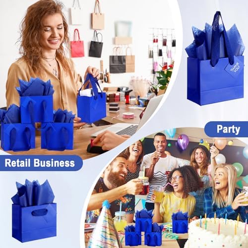 Qilery 50 Pcs Wedding Paper Gift Bags Bulk with Tissue Paper Small Gift Bags with Handle and Tags for Birthday Wedding 4th of July Party Business(Dark Blue,4.7 x 2.4 x 3.9'') - Image 6