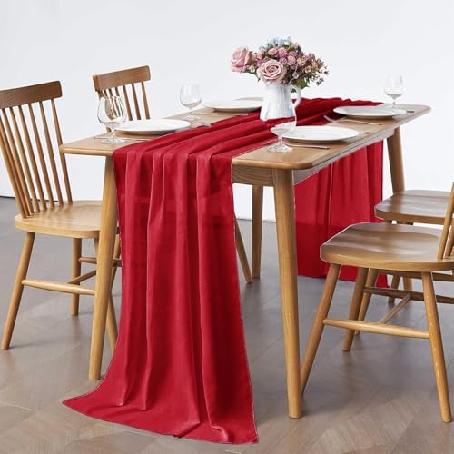Pufogu 5 Pack 10Ft Red Chiffon Table Runner Sheer 29x120 Inch - Image 4