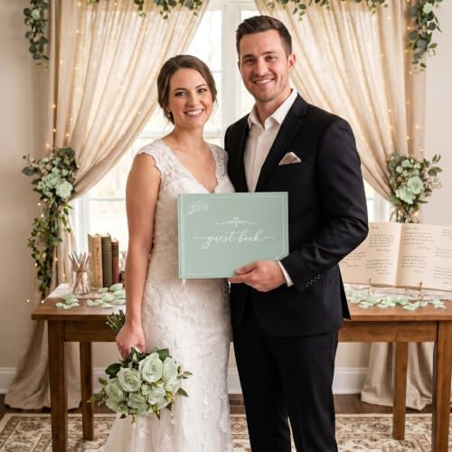 Wedding Guest Book Sage Green Linen Photo Guestbook - Image 7