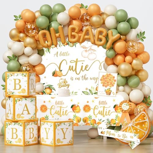 A Little Cutie Is on the Way Baby Shower Decorations,Fruit Orange Baby Shower Supplies Kit with Balloon Garland Arch, Backdrop, Little Cutie Baby Shower Decor Set for Citrus Gender Neutral Baby Shower by Unknown