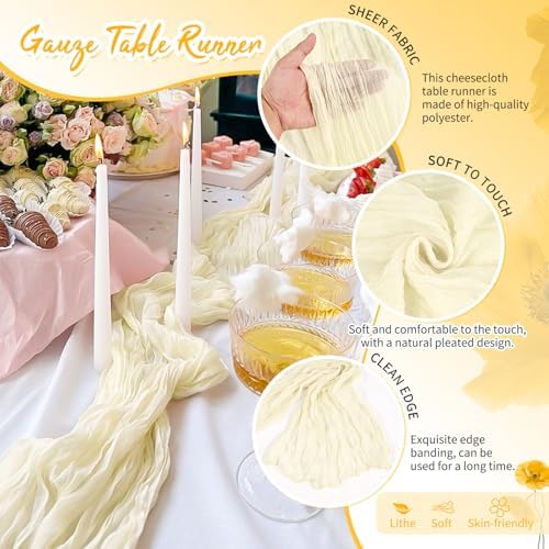 Showgeous 20 Pack Ivory Cheesecloth Table Runner, 17 x 108 Inches - Image 3