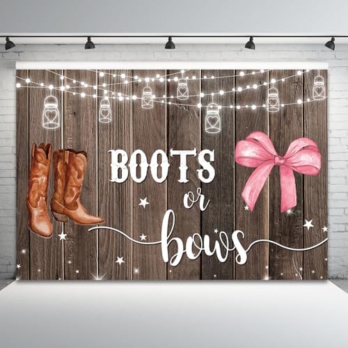 15x8ft Gender Reveal Backdrop Boots or Bows Photography Background Glitter Dot Star Rustic Wood Board Cartoon Baby Shower Banner Decorations Newborn Boy Girl Birthday Party Photo Booth Prop - Image 5