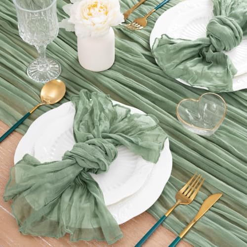 Sage Green Cheesecloth Table Runner Fall Table Decorations 10ft, 8 Pack - Image 6