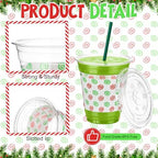 50 Pack Christmas Plastic Cups with Lids and Straws 12oz Lime Green and Red - Image 3