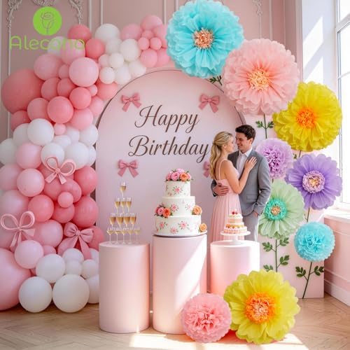 Alecono 9 Pcs Giant Paper Flowers, Extra Large Handcrafted Tissue Paper Flowers Decorations for Wall, Crepe Floral for Mexican Fiesta, Wedding Backdrop, Bridal Shower Birthday Party Decor(24"20"14") - Image 3