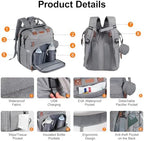 Diaper Bag Backpack with Changing Station, Grey - Image 3