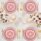 Hioasis Red Plastic Plates, Floral Disposable Plates, 60 Pcs for 30 Guests - Image 3