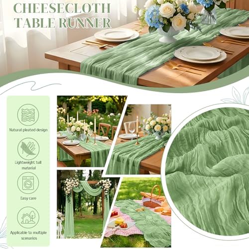 12Pack Sage Green Cheesecloth Table Runner 10FT Wedding Party Decor - Image 3
