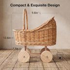 Vintage Wicker Baby Carriage Decor，Woven Rattan Stroller Flower Basket Cart for Wedding Centerpieces, Baby Shower Party Supplies & Nursery Floral Arrangement Props Floral Rustic Home Decor - Image 2