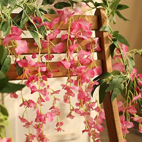 Artificial Wisteria Garland 3Pcs 7.2Ft/Pc Wisteria Hanging Flowers Fuchsia - Image 3