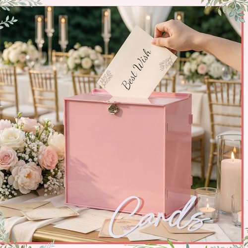 BreezeHug 10" Blush Pink Acrylic Wedding Card Box with Lock & 3D Letters - Image 3
