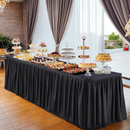 Wish Care 3 Pack Black Polyester Table Clothes for 8 Foot Rectangle Tables, Wrinkle Free Fitted Table Cover with Pleated Ruffle Table Skirt for Birthday Party Wedding Trade Show Event Display - Image 4