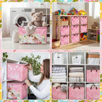 CHENGU 6 Pack Easter Storage Bin Collapsible Cute Easter Basket for Gift Large Pink Bunny Eggs Holiday Decor Rabbit Hunny Bunny Basket Foldable Farmhouse Flower Box with Handle for Bedroom Office Home - Image 4